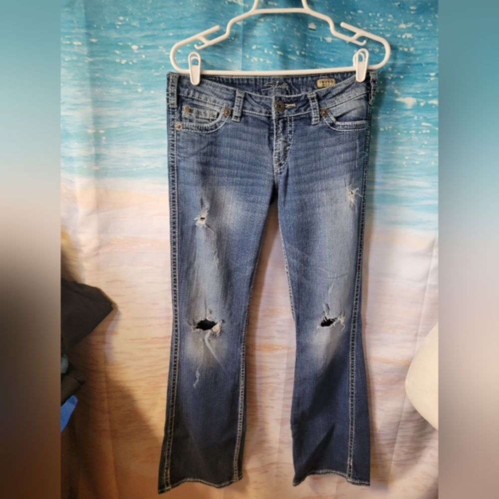 Silver Twisted Bootcut Distressed Jeans Size‎ 29x33